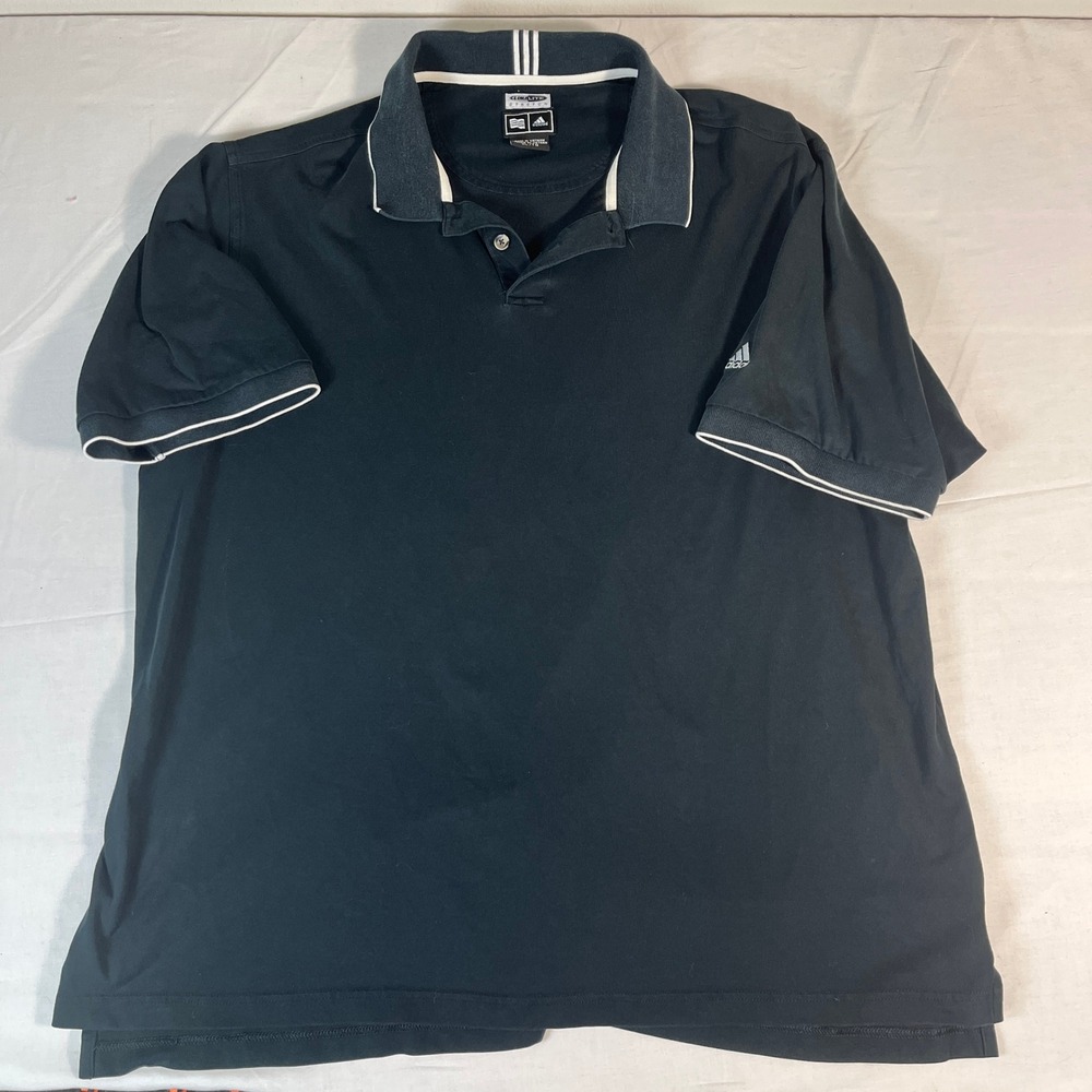 Adidas Polo Shirt Mens XL Black Excellent Climalite Stretch Short Sleeve Golf